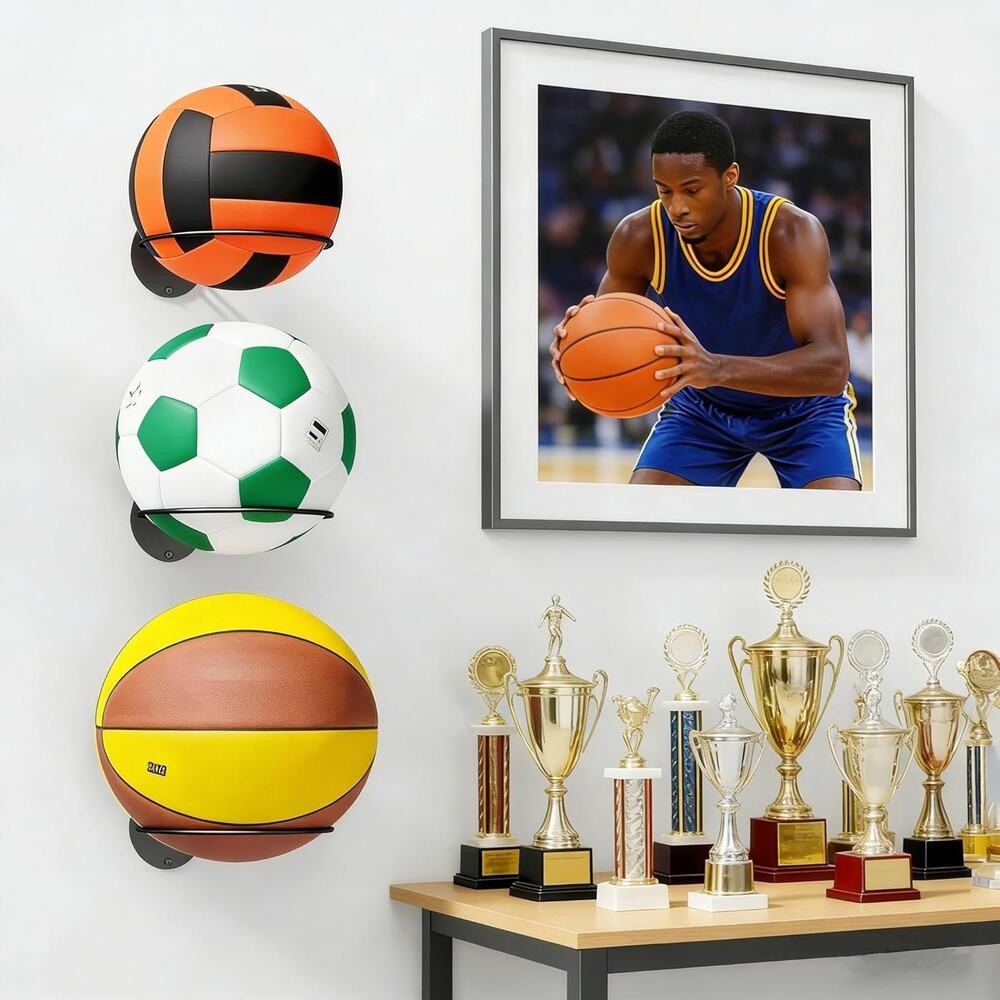 4 Pack Wall Mounted Metal Sports Ball Rack Holder Display Storage Organizer - Picture 2 of 6